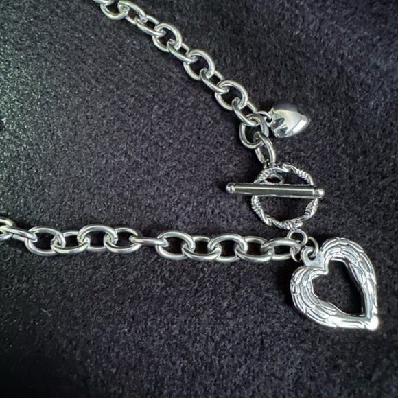 Silver Choker Necklace Heart Pendant OT Clasp Women - Picture 6 of 6